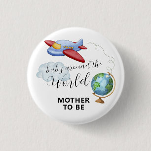Weltkarte Flugzeug Mutter Schwanger Baby Shower Button