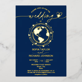 Weltkarte für die Hochzeitsplanung der Goldmedaill Folieneinladung