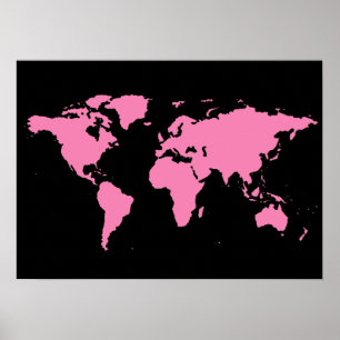 Weltkarte für Frauen in Schwarz und Rosa Poster