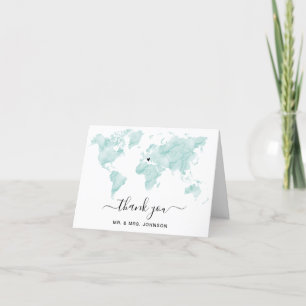 Weltkarte für Hochzeitwasser Dankeskarte
