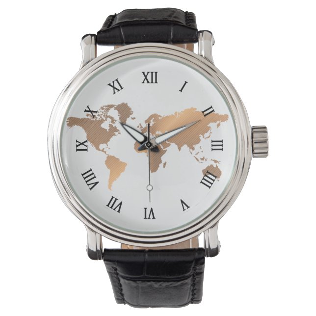 Weltkarte für Kupferuhr Armbanduhr (Vorderseite)