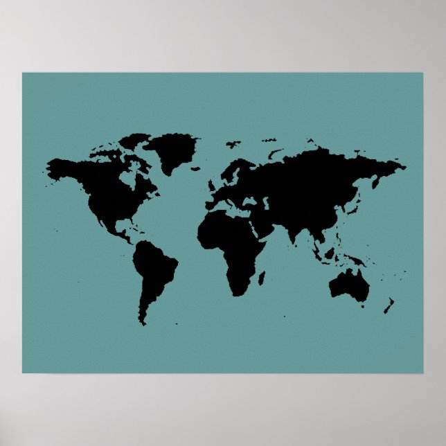 Weltkarte für Schwarz und Blau Poster (Vorne)