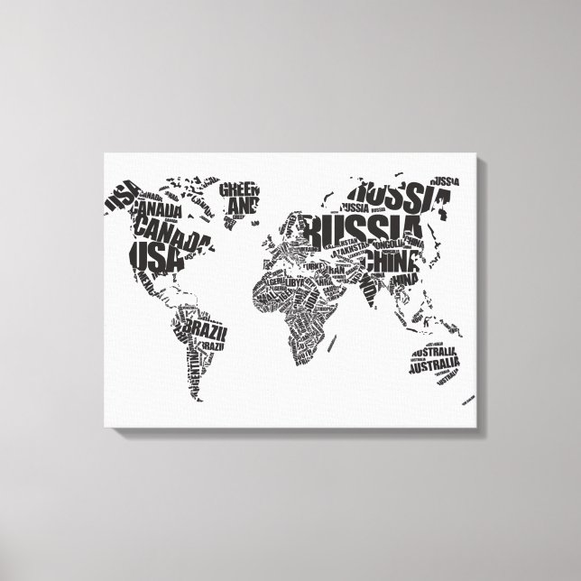Weltkarte für Typografie Leinwanddruck (Vorderseite)
