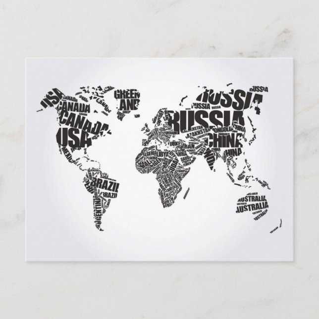 Weltkarte für Typografie Postkarte (Vorderseite)
