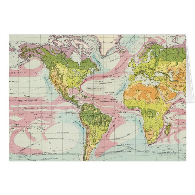 Weltkarte für Vegetation und Meeresströmungen (Vorderseite (Horizontal))