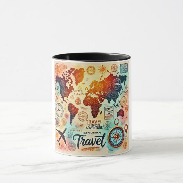 Weltkarte für Wasserfarben mit Kompass Tasse (Zentrum)