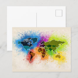 Weltkarte Geografie Wasserfarbener Urlaub Kunst, D Postkarte