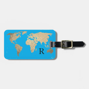Weltkarte Gold Blau Schwarzes Monogramm Geschenk Gepäckanhänger