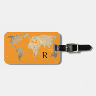 Weltkarte Gold Blau Schwarzes Monogramm Initail Ge Gepäckanhänger