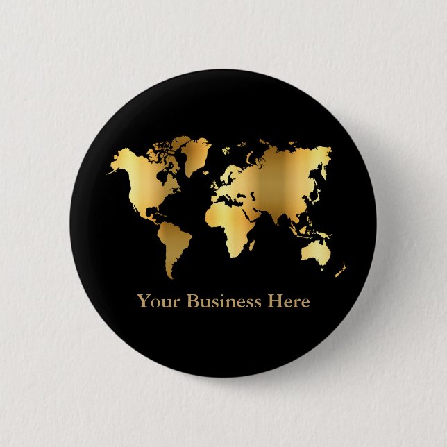 Weltkarte Gold/Schwarz Button (Vorderseite)