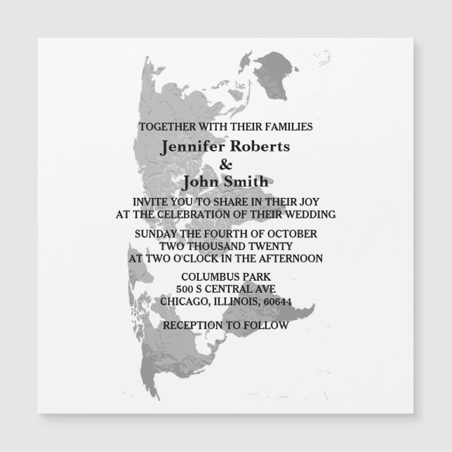 Weltkarte Gray White Simple Modern Wedding 2023 Magneteinladung (Vorderseite)