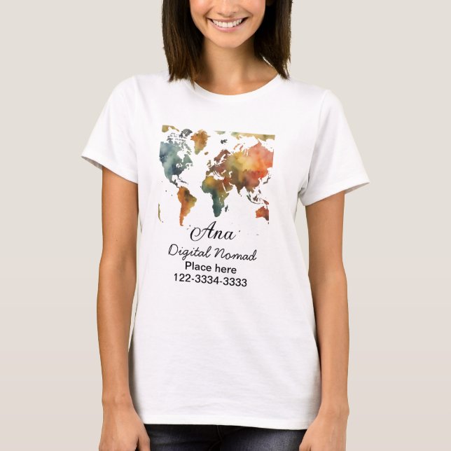 Weltkarte hinzufügen Name Text Ort Stadtrandtelefo T-Shirt (Vorderseite)