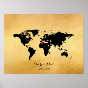 Weltkarte HochzeitsGästebuchsignatur Poster