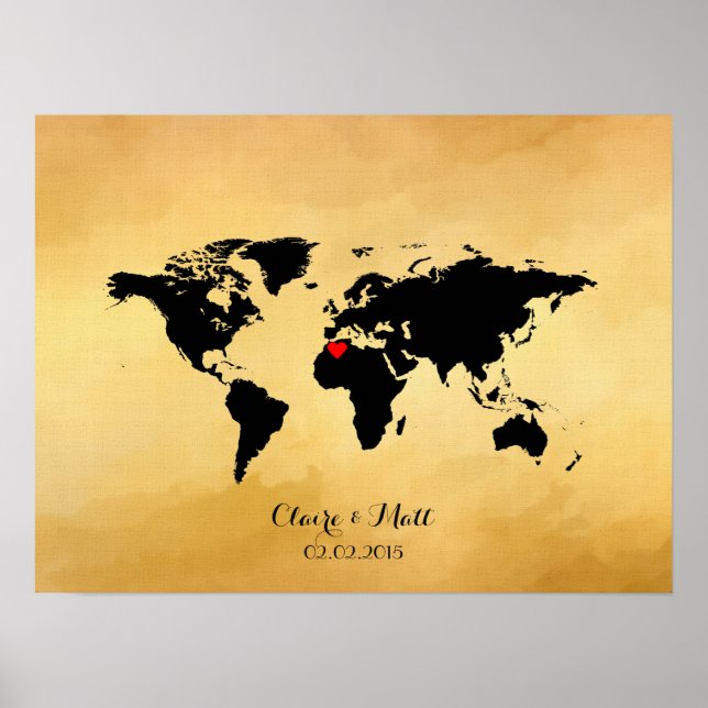 Weltkarte HochzeitsGästebuchsignatur Poster (Vorne)