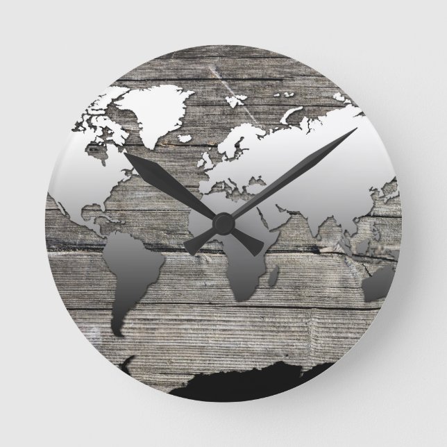 Weltkarte Holz 13 Runde Wanduhr (Vorderseite)