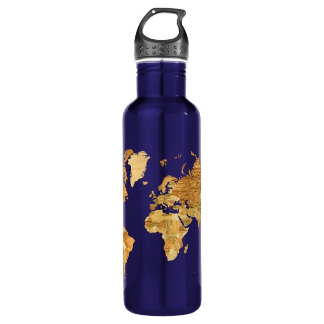Weltkarte Holz Trinkflasche (Vorderseite)