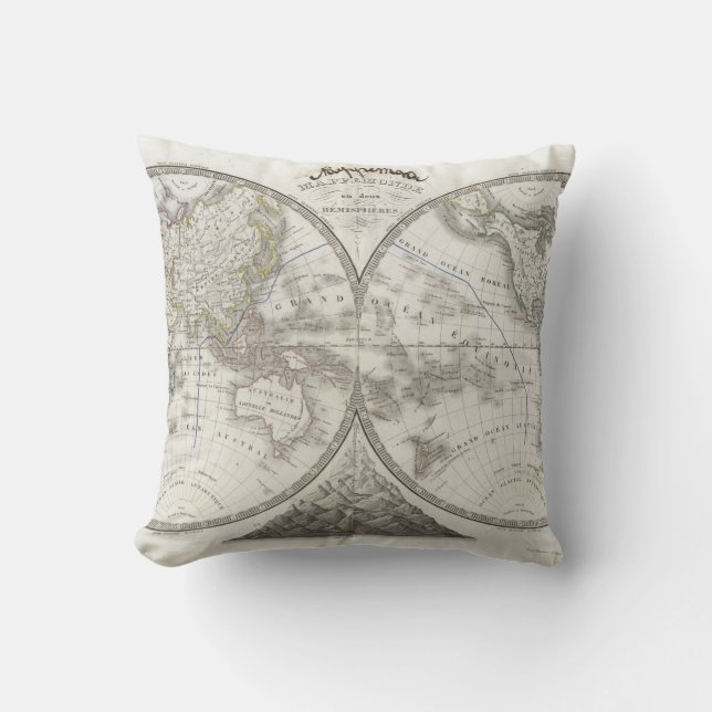 Weltkarte in 2 Hemisphären Kissen (Vorderseite)