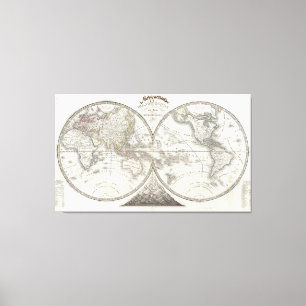 Weltkarte in 2 Hemisphären Leinwanddruck