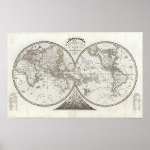 Weltkarte in 2 Hemisphären Poster