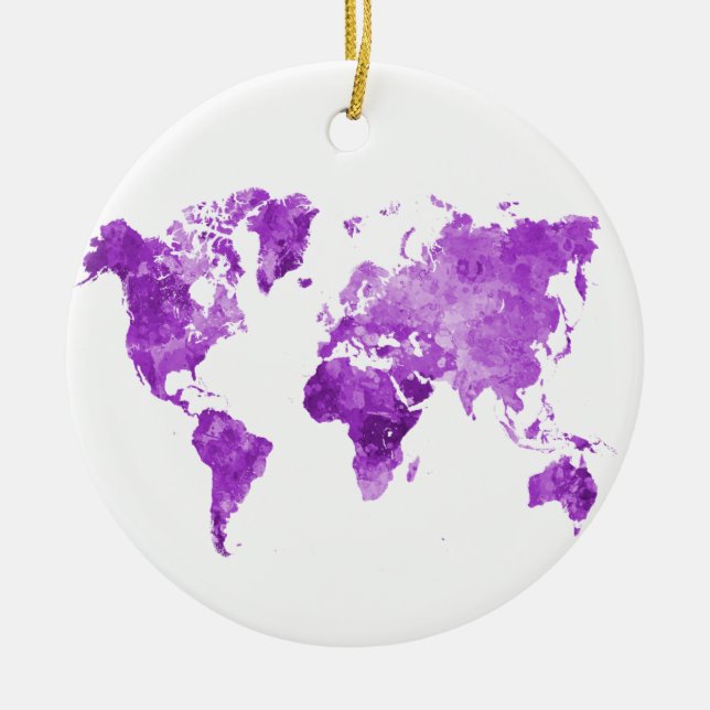 Weltkarte in Aquarell 08 Lila Keramik Ornament (Vorne)