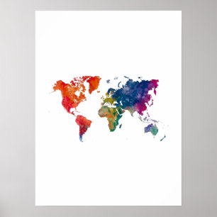 Weltkarte in Aquarell Poster
