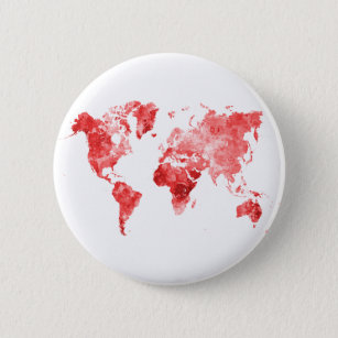 Weltkarte in Aquarell Rot Button