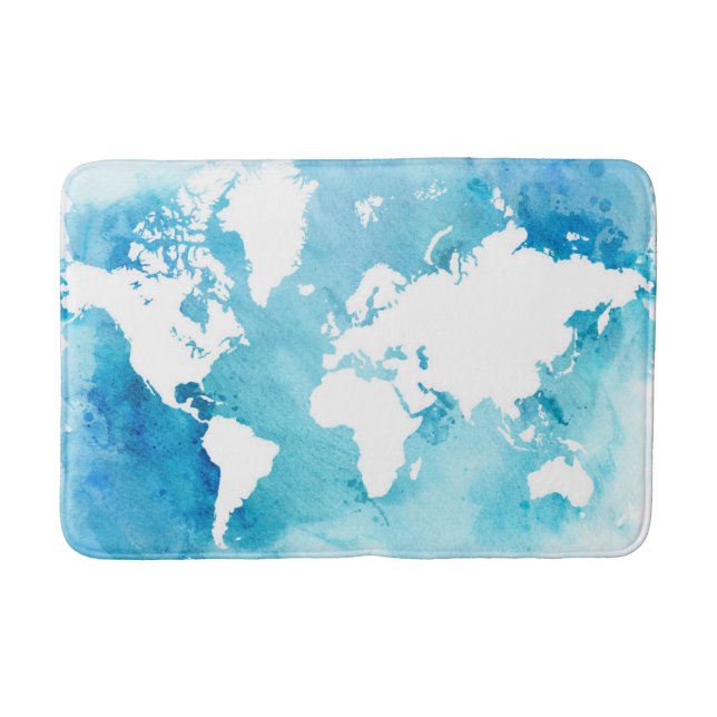 Weltkarte in den Watercolor-Blues Badematte (Vorderseite)