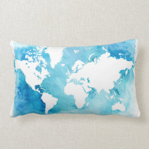Weltkarte in den Watercolor-Blues Lendenkissen