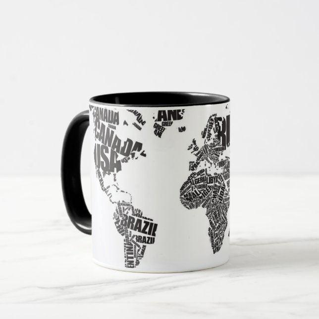 Weltkarte in der Typografie Tasse (Vorderseite Links)