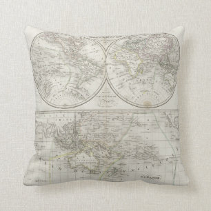 Weltkarte in zwei Hemisphären Kissen