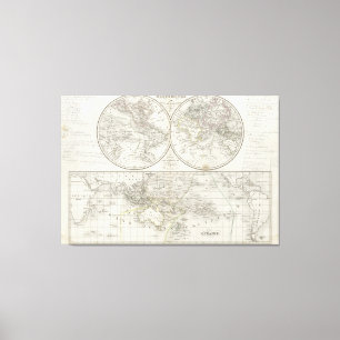 Weltkarte in zwei Hemisphären Leinwanddruck