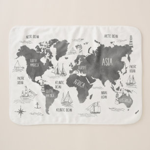 Weltkarte Kunst Schwarz Weiß Nautisch Sherpadecke