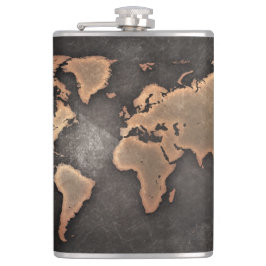 Weltkarte Leder geographisch braun Flachmann