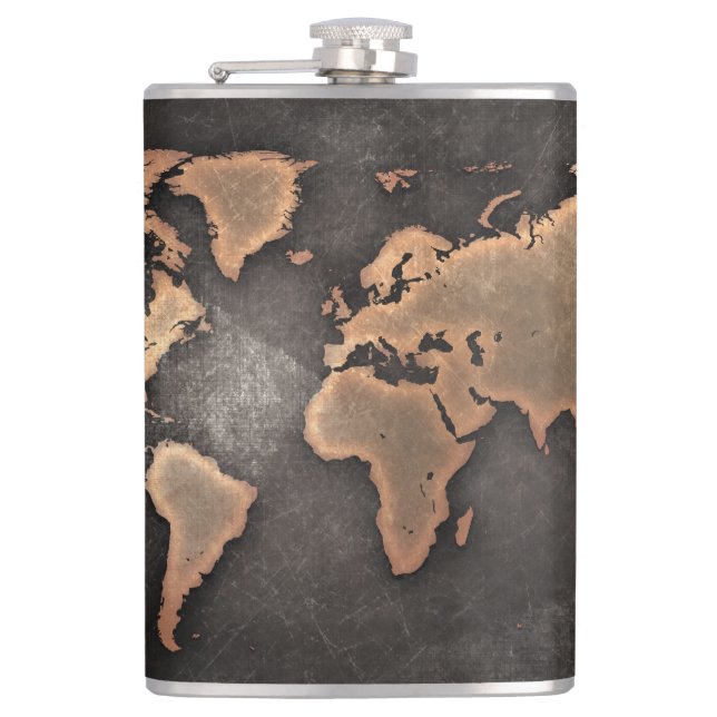 Weltkarte Leder geographisch braun Flachmann (Vorderseite)