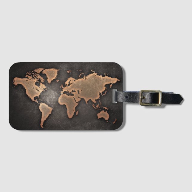 Weltkarte Leder geographisch braun Gepäckanhänger (Vorderseite (Horizontal))