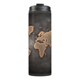 Weltkarte Leder geographisch braun Thermosbecher