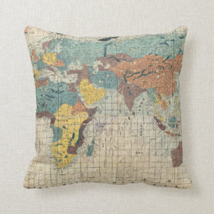 Weltkarte mit 1853 Japanern durch Suido Nakajima Kissen