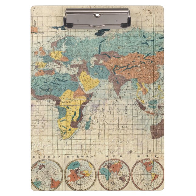Weltkarte mit 1853 Japanern durch Suido Nakajima Klemmbrett (Vorderseite)