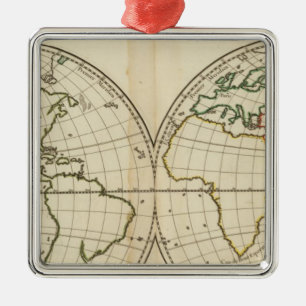 Weltkarte mit Breite und Longititude Ornament Aus Metall