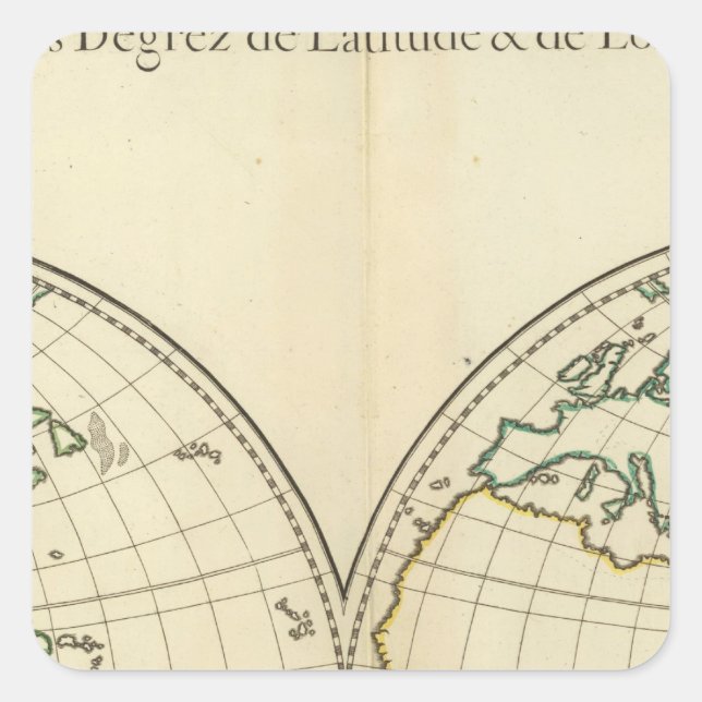 Weltkarte mit Breite und Longititude Quadratischer Aufkleber (Vorderseite)