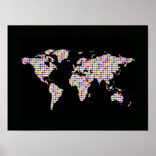 Weltkarte mit bunten Herzen Poster