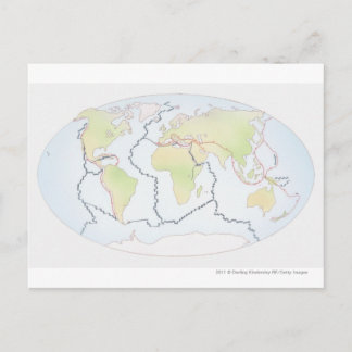 Weltkarte mit den Plattenrändern Postkarte