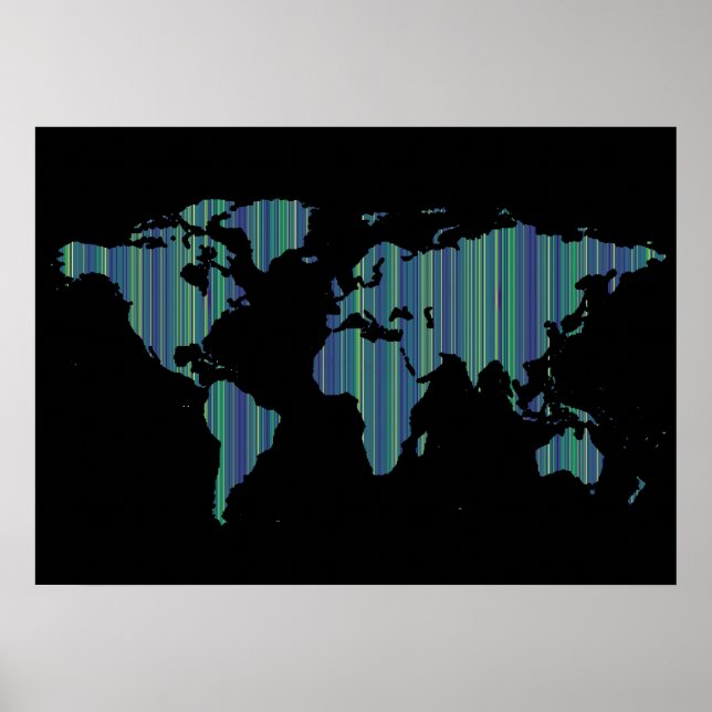 Weltkarte mit dünnen Streifen Poster (Vorne)
