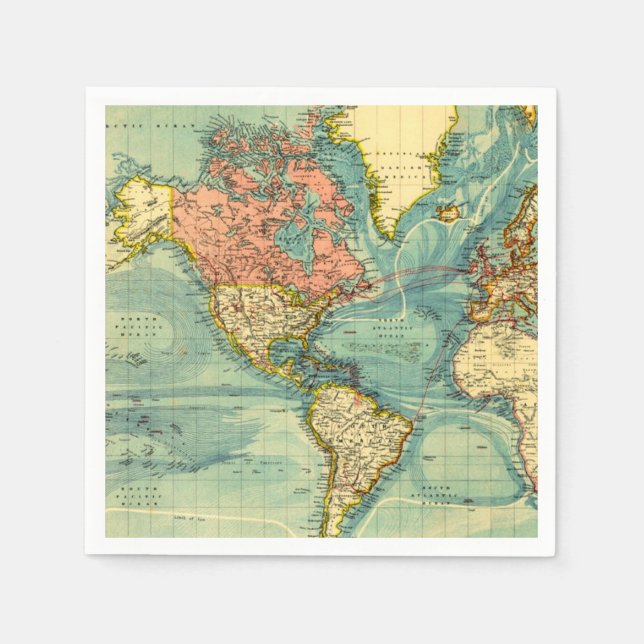 Weltkarte mit Geografie der Staaten Serviette (Vorderseite)