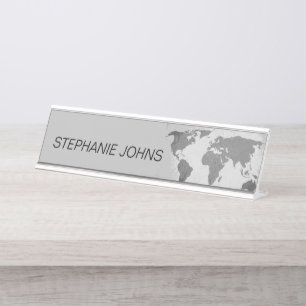 Weltkarte Monogramme Grau Individuelle Name Gesche Schreibtischnamensplakette
