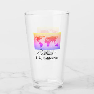 Weltkarte Namenstext Ort Land Stadt Text mi Glas