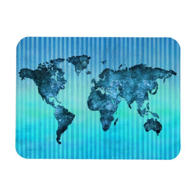 Weltkarte | Neon Blue Streifen Magnet (Horizontal)
