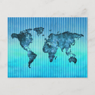Weltkarte   Neon Blue Streifen Postkarte