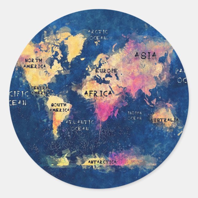 Weltkarte OCEANS und Kontinente Runder Aufkleber (Vorderseite)