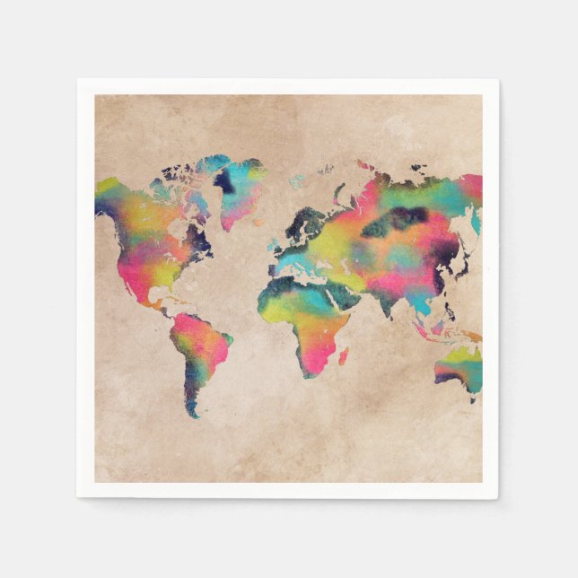Weltkarte Papier Napkins Serviette (Vorderseite)